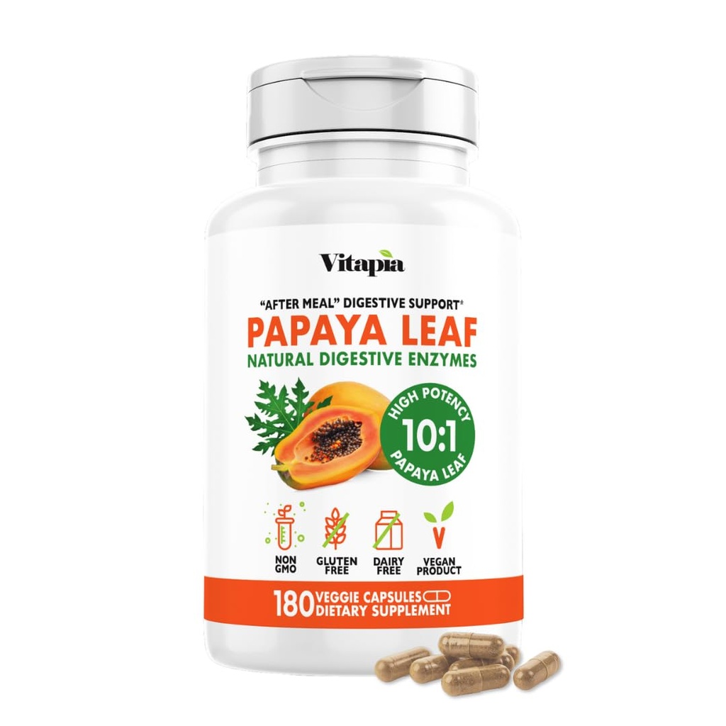 Papaya Meyve Enzyme Capsules for Digestion, Bloating Relief, Immune Support for Men & Women - 1500 mg Organik Papaya Toz Ara - 180 Veggie Capsules - Non-GMO, Gluten-Free, Vegan-Friendly