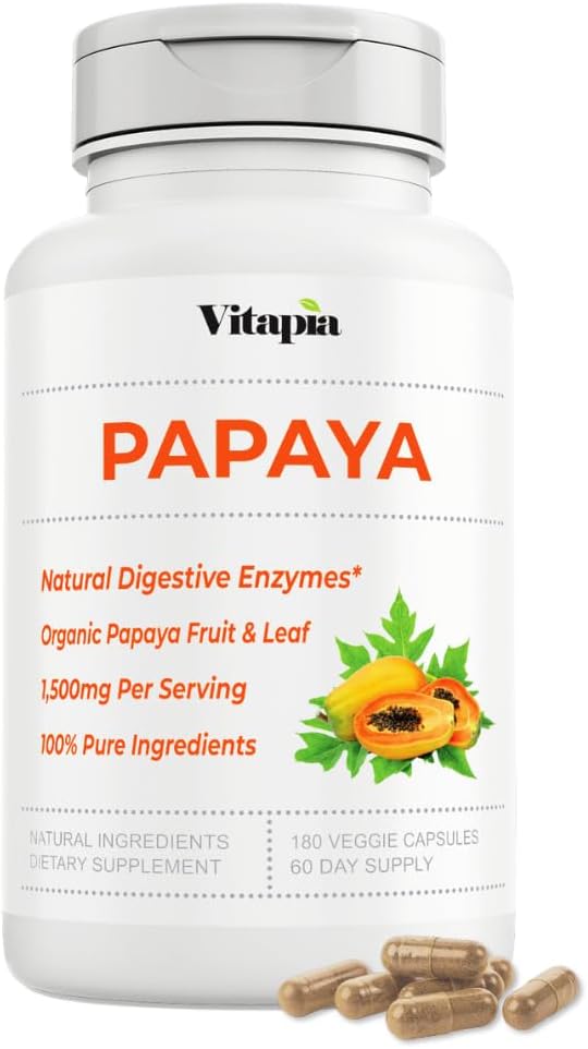 Papaya Meyve Enzyme Capsules for Digestion, Bloating Relief, Immune Support for Men & Women - 1500 mg Organik Papaya Toz Ara - 180 Veggie Capsules - Non-GMO, Gluten-Free, Vegan-Friendly