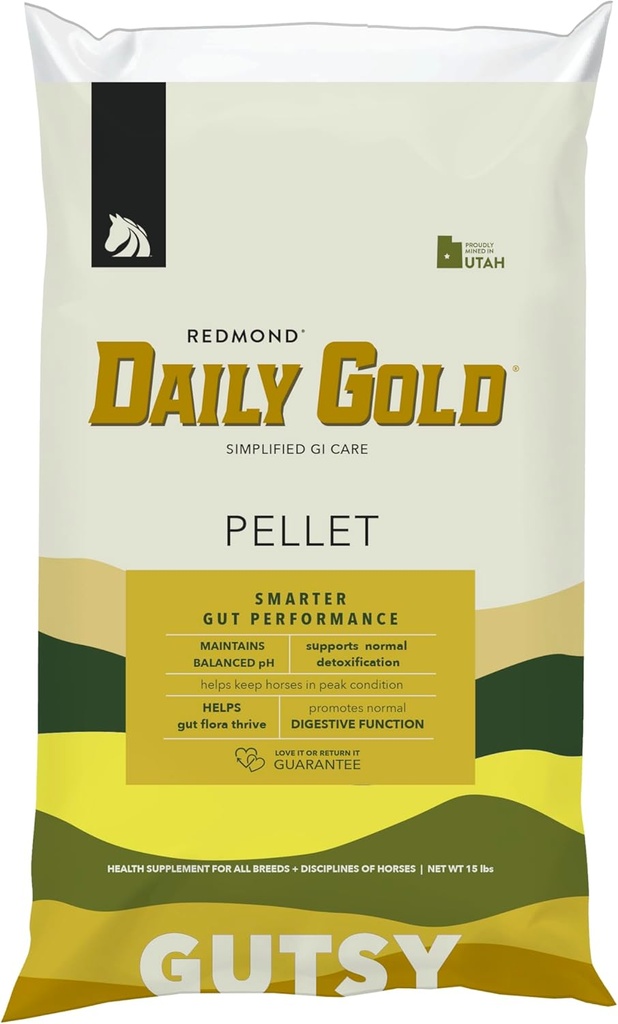 REDMOND Daily Gold Pellets Stress Relief, Natural Healing Clay for Gastrik Ulcers in Horses (15 LB)