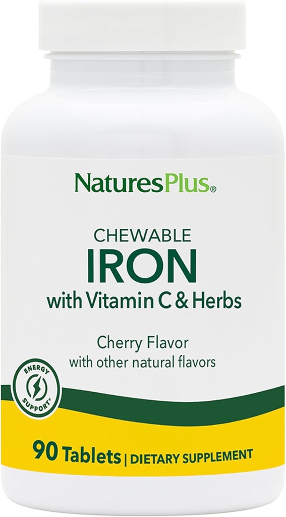 NaturesPlus Chewable Iron, Cherry - 90 Tablet, 2 Paket - Sağlıklı Kan ve Doğal Enerji Üretimi - Vitamin C & Herbs ile Yüksek Lisans Tamamı - 180 Toplam Hizmetler