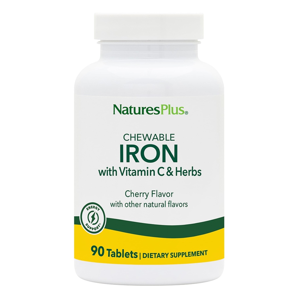 NaturesPlus Chewable Iron, Cherry - 90 Tablet, 2 Paket - Sağlıklı Kan ve Doğal Enerji Üretimi - Vitamin C & Herbs ile Yüksek Lisans Tamamı - 180 Toplam Hizmetler