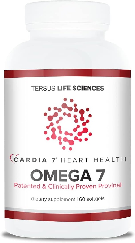 Cardia 7 Kalp Sağlığı Omega 7 - Patentli Provinal Purified Omega 7 Fatty Asits - Balık kokusu veya Burp-Back - 60ct Soft Gels