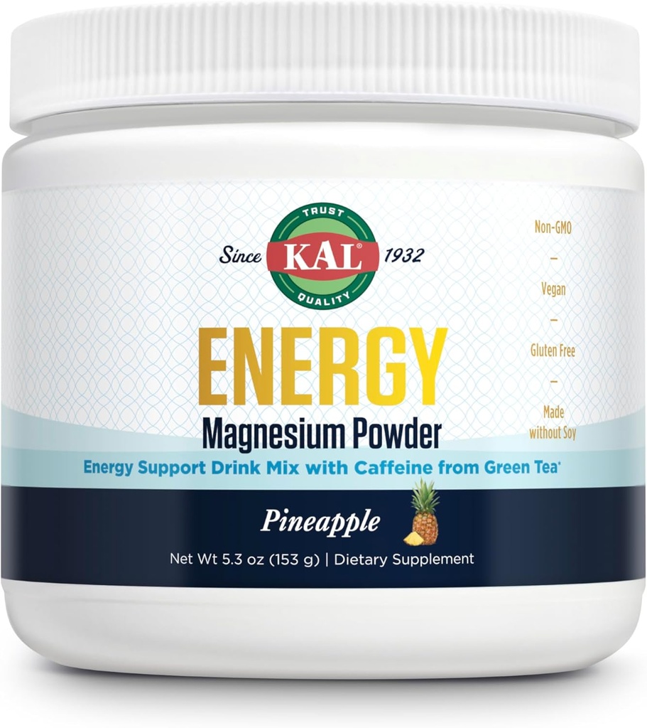 KAL Energy Toz İçecek, Pineapple Flavor Magnezyum Citrate Toz, Yeşil Çay Caffeine, Sugar Free, 40 Hizmetler