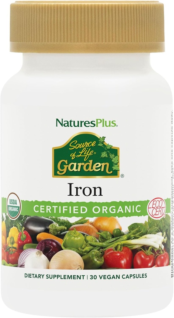 NaturesPlus Life Garden'ın Kaynağı Organik Aile Demir 18 mg Cap - 30 Vegan Capsules - Plant-Based Iron Supplement - Sağlıklı Kan - Vejetaryen, Gluten-Free - 30 Hizmet