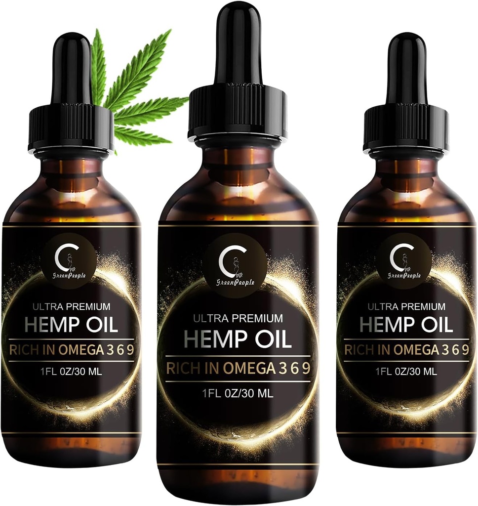 GPGP Green People 3 Pack Natural Hemp Oil Extract, Immune System Support, Support Focus and Energy, and Support Nighttime Activities, Pure Extract, Rich in Omega 3&6&9 Fatty Acids