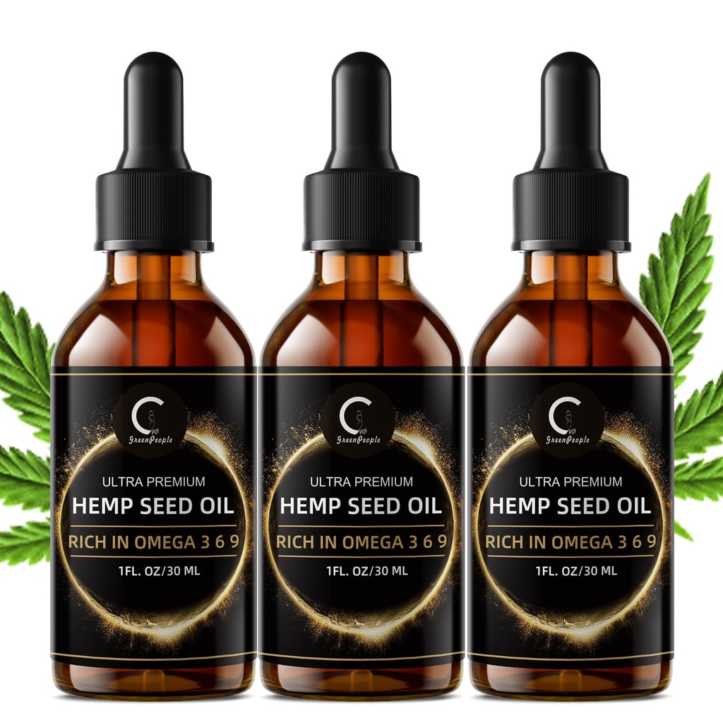 GPGP Green People 3 Pack Natural Hemp Oil Extract, Immune System Support, Support Focus and Energy, and Support Nighttime Activities, Pure Extract, Rich in Omega 3&6&9 Fatty Acids