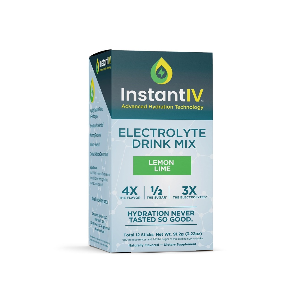 Electrolytes Powder - 3X Electrolytes,1/2 Sugar with Vitamin C, B3, B6, Electrolytes Powder Packets for Hydration, Recovery & Immunity, Vegan & Gluten Free | Lemon Lime - 12 Packets