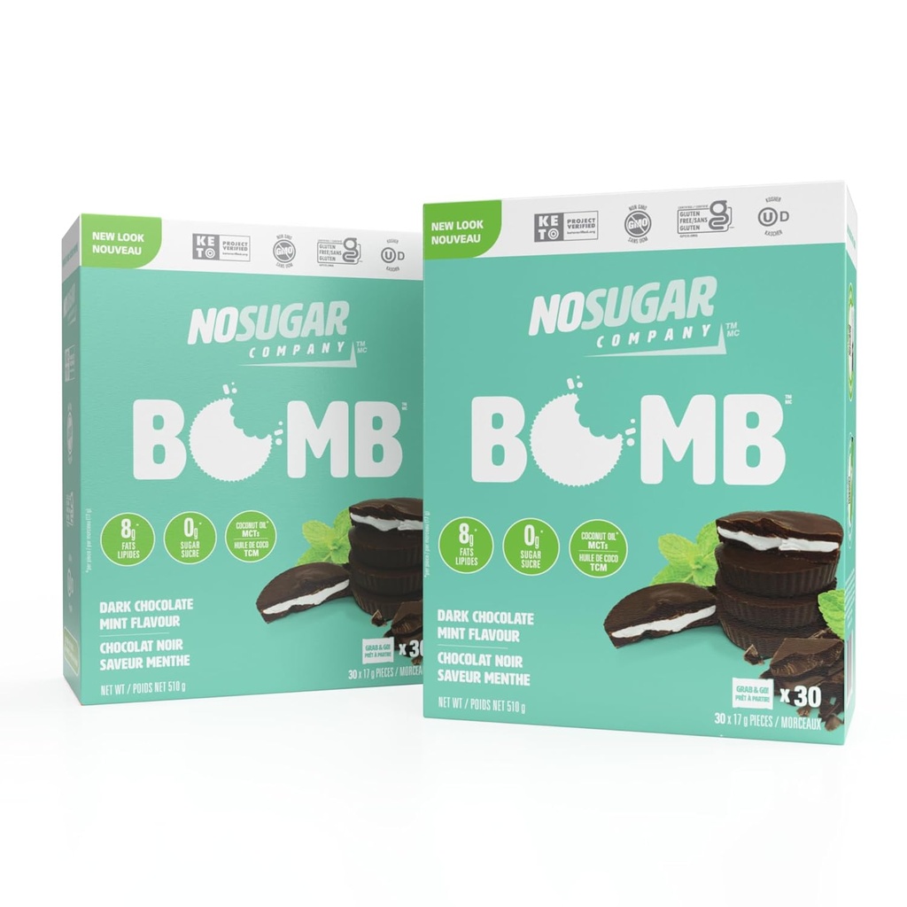 No Sugar Cup Ketos, Chocolate Mint, 60 Cups - Diabetik güvenli tedavi, Low Net Carb (1g), Sugar Free (0g) Nitro Fat Bomb Snacks with 7g Health Fat - Gluten Free, All Natural, Non-GMO