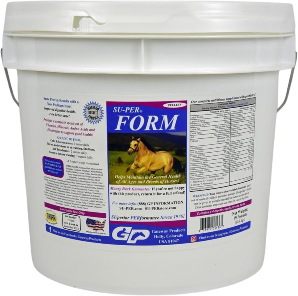 SU-PER Form Atı Vitaminleri ve Mineralleri - Probiyotiklerle Beslenme Tamamı - Vitaminler, Mineraller, Amino Asitler & Elektrolytes - General Health - 15 Pounds, 4 Ay Supply