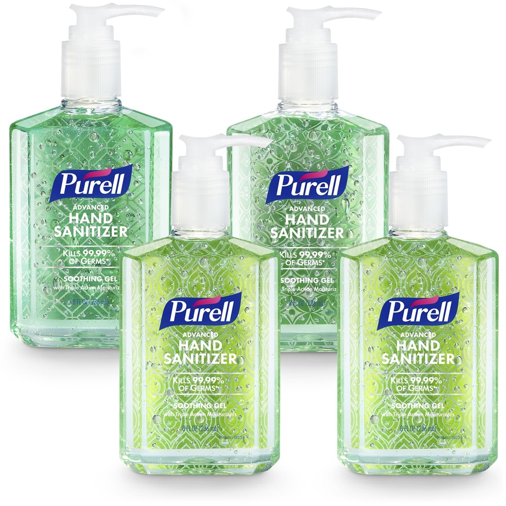 PURELL Advanced Hand Sanitizer Soothing Gel, Fresh Scent, 8 fl oz Pump Şişe ( 4), 9674-06-ECDECO