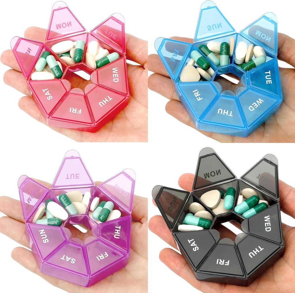 Brand 4 Pack Pill Box - Daily & Weekly Pill Organizer, Seyahat Boyutu, 1 Gün, Küçük Pill Case, Tıp Pill Konteyner & Sahibi