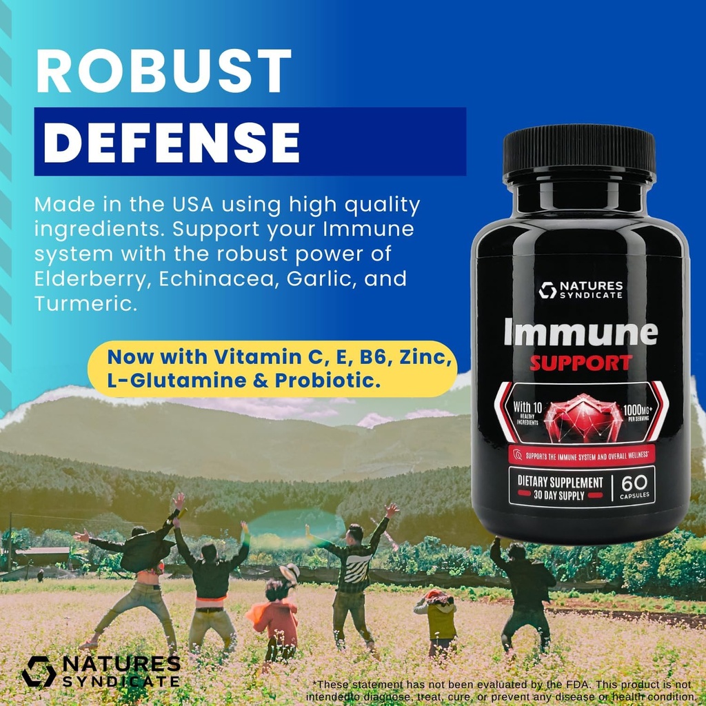 Immune Support Supplement - 10in-1 with Echinacea, Elderberry,,, Turmeric with çinko, C, E, B6 & L-Glutamine, 4.8 Milyar C Probiyotik for Yetişkinler