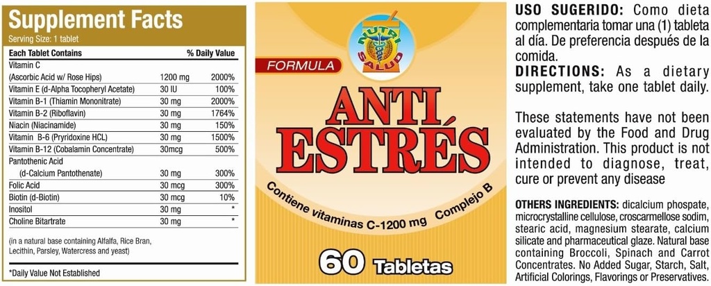 Προϊόντα Nutrisalud Anti Estres Formula Natural. Tratamiento Natural para Combatir el estres y la ansiedad, Set de 2 frascos para 4 Meses. (στα Αγγλικά). Ανάκτηση la Calma y ηρεμιστικό.