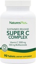 NaturesPlus Super C Kompleksi, Sustained Release - 1000 mg, 90 Vejetaryen Tabletler - Yüksek Potency Immune Support Supplement, Antioksi - Gelişmiş Aborpsiyon - Gluten-Free - 90 Hizmetler