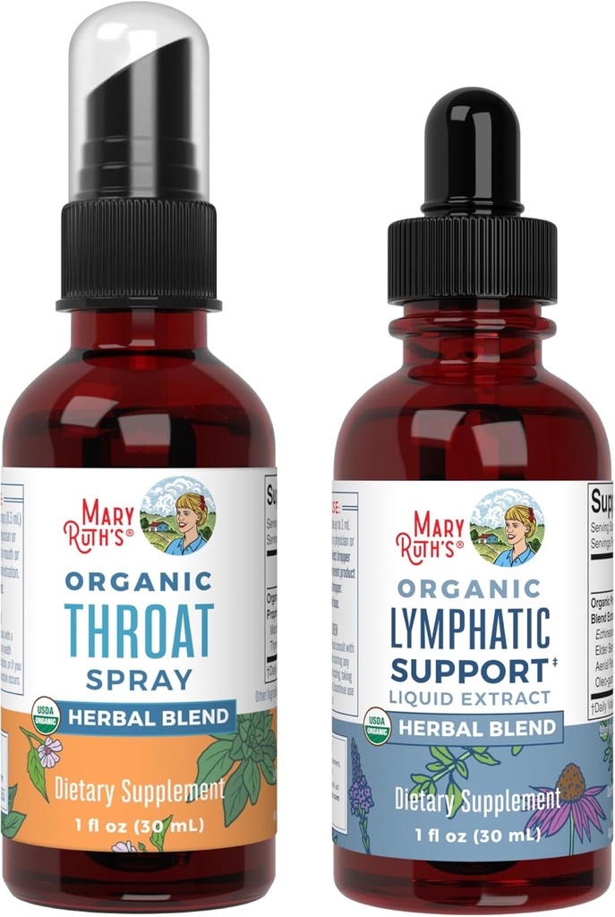 MaryRuth Organics Throat Spray (Unflavored) & Lymphatic Cleanse Drops | USDA Organik, Clean Label Project  Valid® | Throat Relief, Immunity & General Health | Vegan, Gluten Free, Non-G
