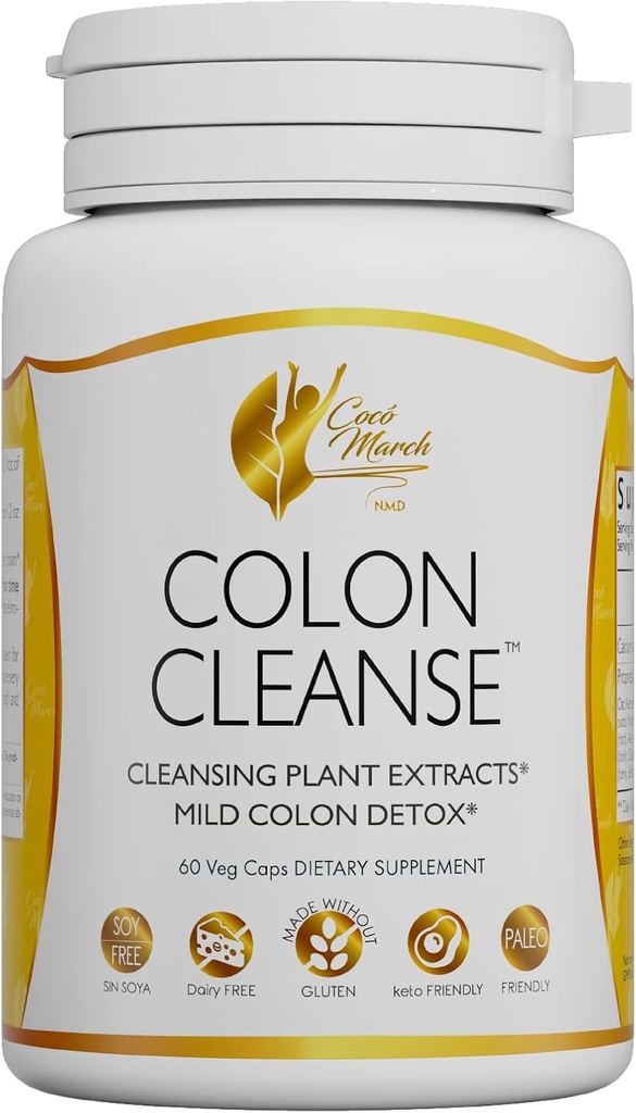 Cocó Μάρτιος N.M.D Cleanse Colon - Συμπλήρωμα διατροφής, Εκχυλίσματα φυτών καθαρισμού, Ήπια καθαρισμού Κολώνων - Χωρίς γλουτένη, Χωρίς γαλακτοκομικά, Χωρίς σόγια, Κετό Φιλικό, Παλαιό Φιλικό, 60 Veg Caps - 15 Υπηρεσίες