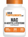 BulkSupplements.com N-Acetyl L-Cysteine Capsules - N-Acetyl Cysteine 600 mg, NAC Supplement - 600 mg per Capsule, Gluten Free - 1 NAC Capsule per Service, 360 Capsules (Pack of 1)