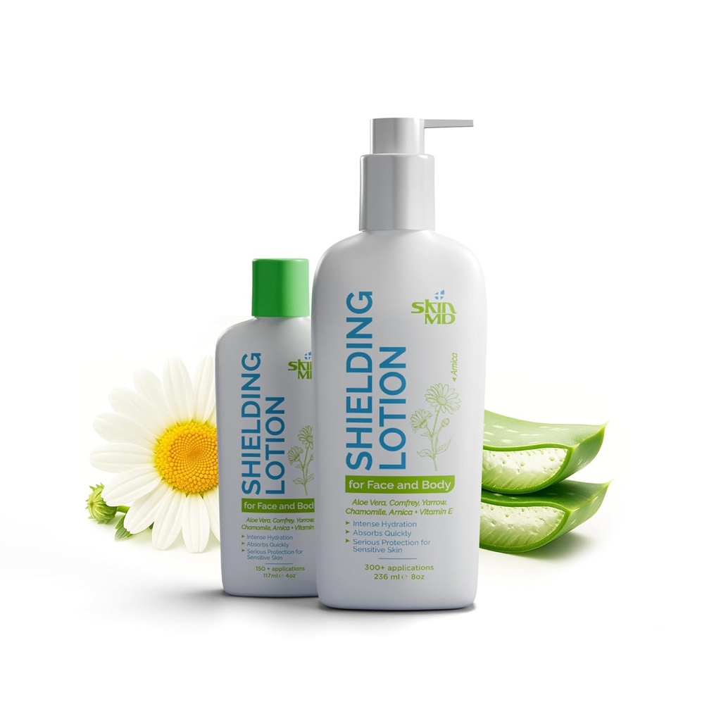 Skin MD Shielding Lotion - Hydrating Body Lotion for Hassas Skin | Non-Greasy, Fast-Absorbing Moisturizer, Eczema & Psoriasis Relief (8oz + 4oz with columns)