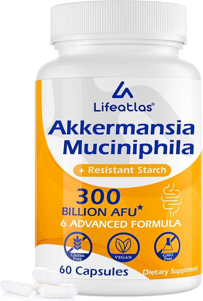 Lifeatlas GLP-1 Supplement Probiyotik | GLP-1 with 30 Milyar AFU Akkermansia Probiyotik, 6in-1 GLP1 Kadınlar ve Erkekler için Probiyotikler, Daily GLP 1 Supplement, 60 Caps