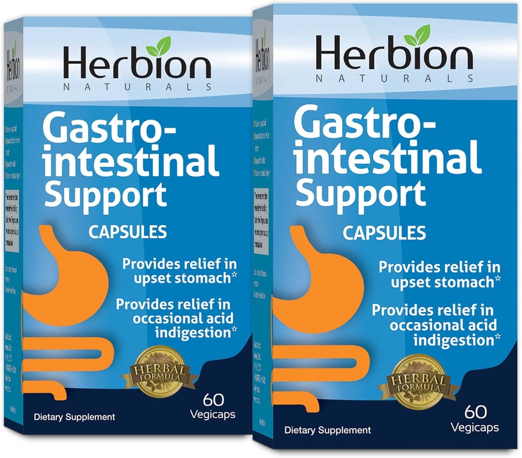 HERBION Naturals Gastro-intestinal Support Herbal Mix for Upset Stomach Relief, Gastrointestinal Health and Function, Occasional Acid Indigestion, sağlıklı Intestinal Flora, 60 Vegicaps - 2 Paket