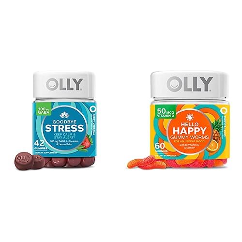 OLLY Local Stress and Hello Happy Gummy Start Pack Sche, Keep Calm, Mood Support, 42 ve 60 Count