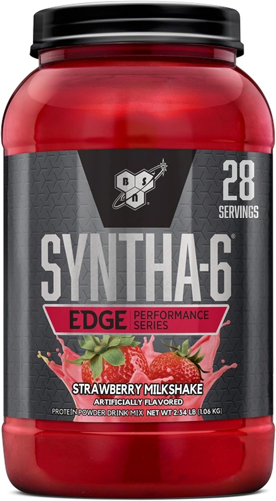 BSN SYNTHA-6 Edge protein Toz, Strawberry Protein Tozu Hydrolyzed Whey, Micellar Casein, Süt Protein Isolate, Low Sugar, 24g protein, Strawberry Milkshake, 28 Hizmetler