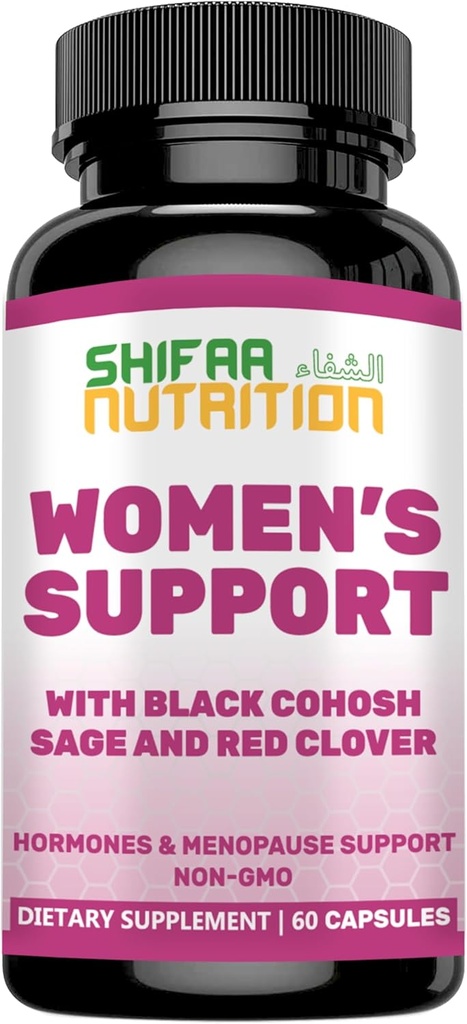 SHIFAA NUTRITION Hormons Balance & Menopause Supplements for Women, Menopause Relief - Support for Hot Flashes, Mood Swings w/Black Cohosh & Red Clover Halal Vitaminleri, 30 Hizmet