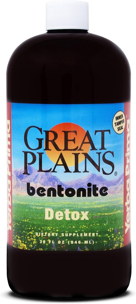 Yerba Prima Great Plains Bentonite - 32 oz - Doğal İç Sıvı Clay Temizleme Supplement - BPA Ücretsiz Plastik Şişe Şişe