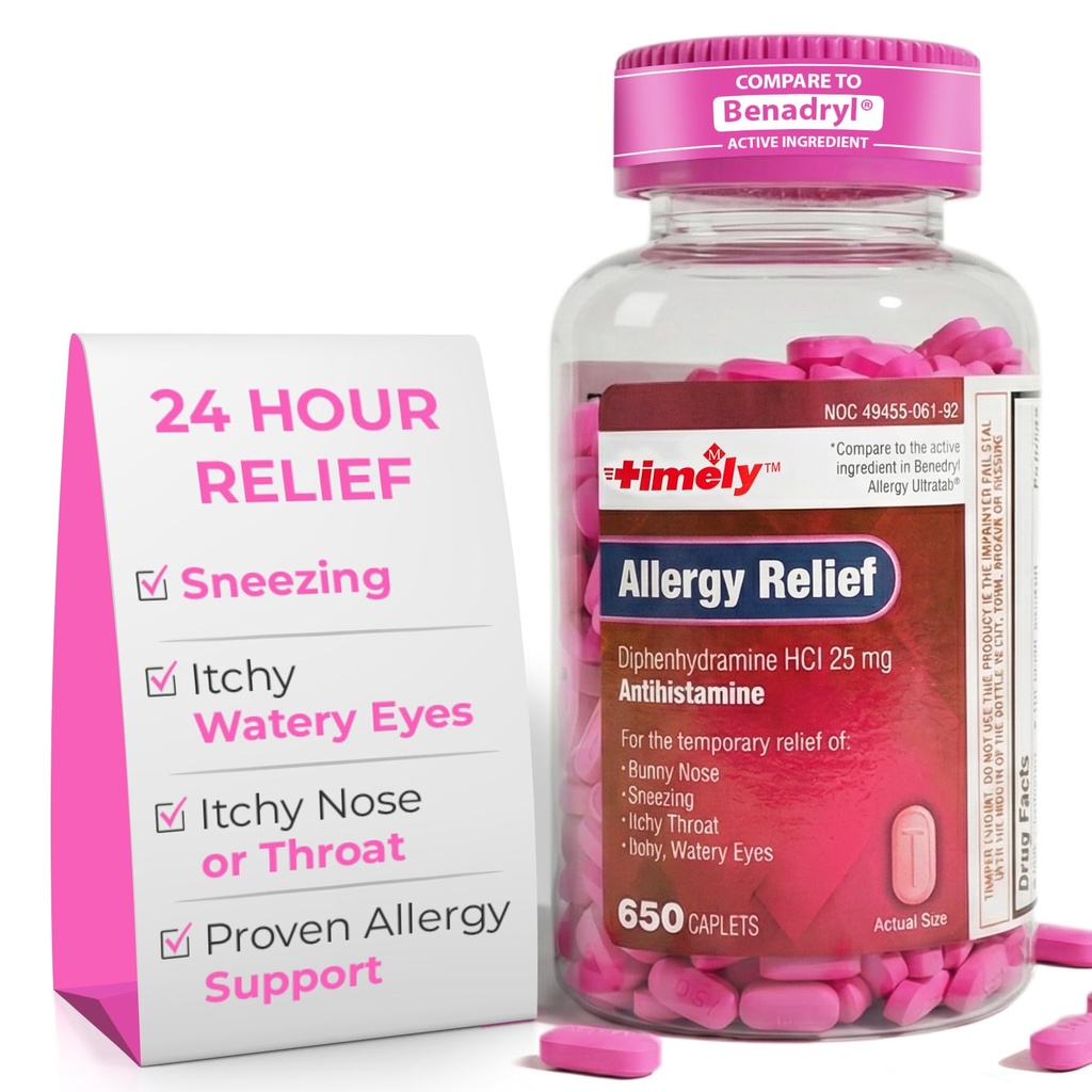 Zamanlı Alerjiler Yardımı Diphenhydramine HCl 25 mg - 650 Caplets - Benadril Alerji Ultratab - Antihistamin - Antihistamin - Antihistamin - Antihistaminler - Suy Gözler Tedavisi