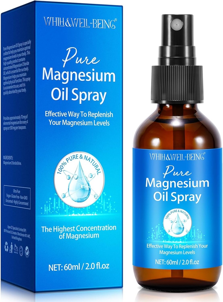 Magnezyum yapıştırıcısı, Pure Magnezyum Oil Sprey for Feet, Natural Materials in Glass Şişe, Absorb'a Kolay ve 1Pack Kullanımı