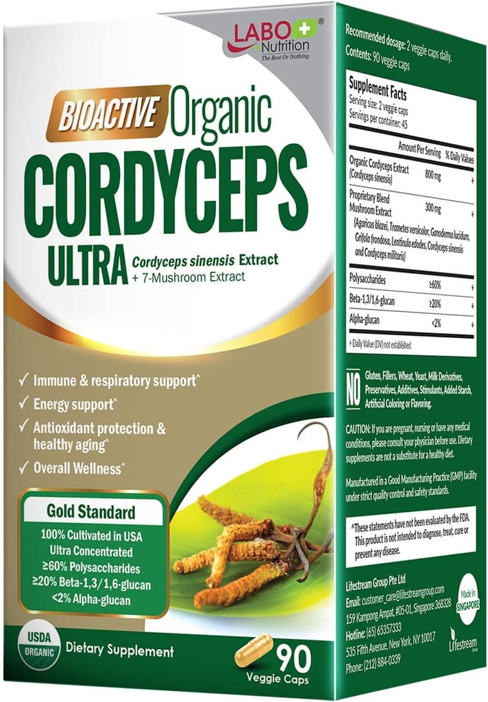 LABO Beslenme Biyoaktif Organik Metaluryceps Ultra – 8 Mushroom Extract Supplement, Cordyceps, Reishi, Türkiye Tail, Maitake, Agaricus blazei, Shiitake, Immunity, Energy, Stamina, No Fillers