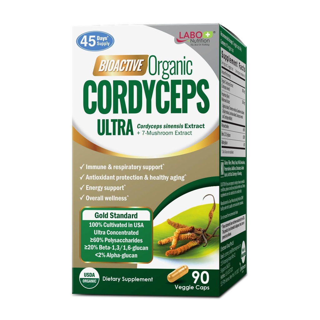 LABO Beslenme Biyoaktif Organik Metaluryceps Ultra – 8 Mushroom Extract Supplement, Cordyceps, Reishi, Türkiye Tail, Maitake, Agaricus blazei, Shiitake, Immunity, Energy, Stamina, No Fillers