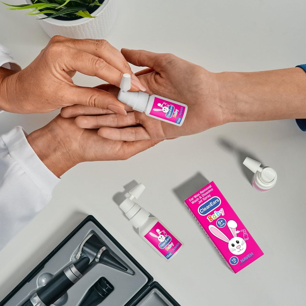 NAVEH PHARMA CleanEars Baby Earwax Removal 0.5 Fl Oz (1 Unit) + NAVEH PHARMA Kuru Ears Spray 1 Fl Oz (1 Unit)