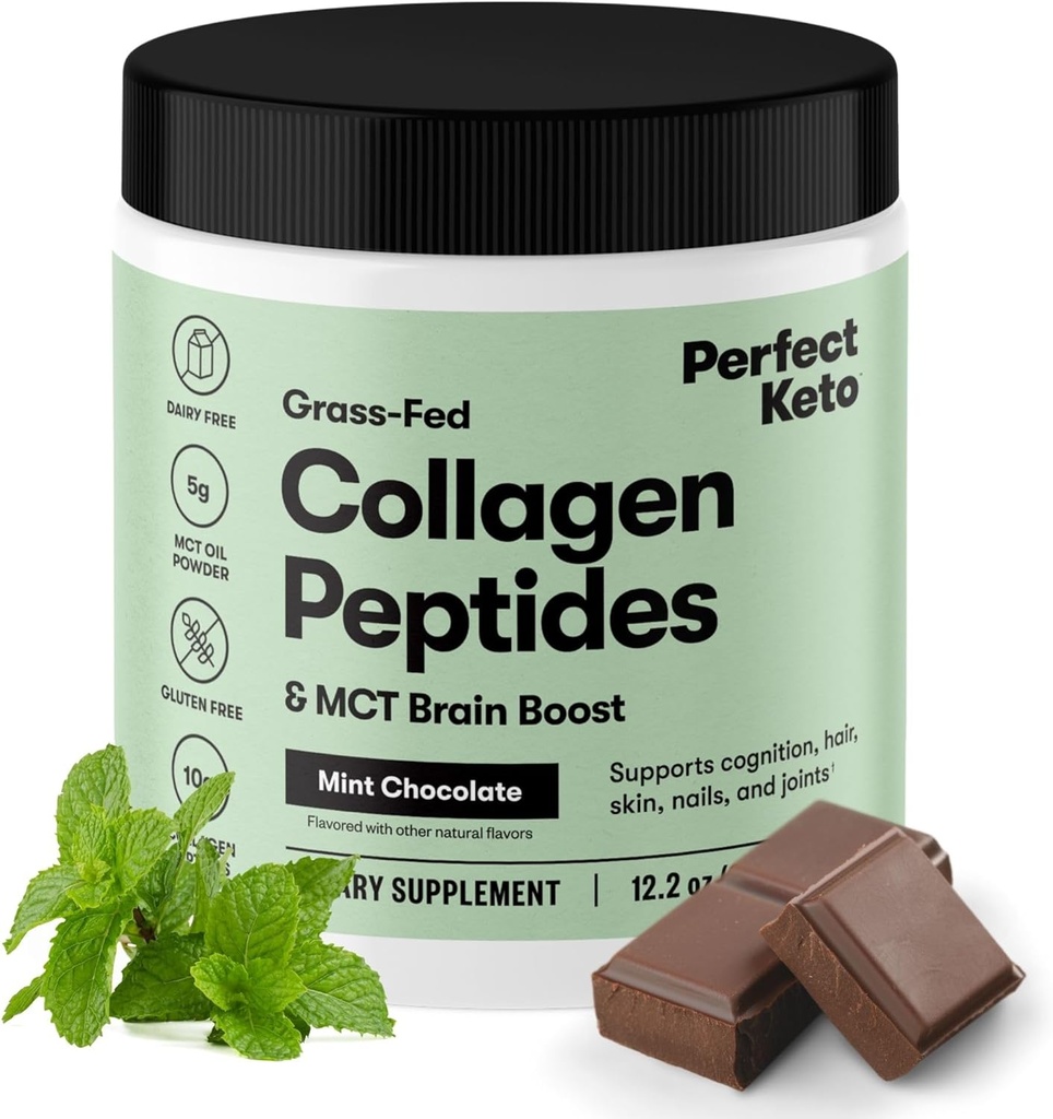 Mükemmel Keto Collagen Protein Tozu MCT Oil - Grassfed, GF, Multi Supplement, Ketgen Diyetleri için En İyi, Toz Kremer, Kahve ve Kadınlar için Shakes (Mint Chocolate)