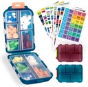 2 Pack Pill Organizer Seyahat Davası - 330 Etiketler, Double Lock Design (Mavi & Chocolate, 2 Kutu) ile 10.
