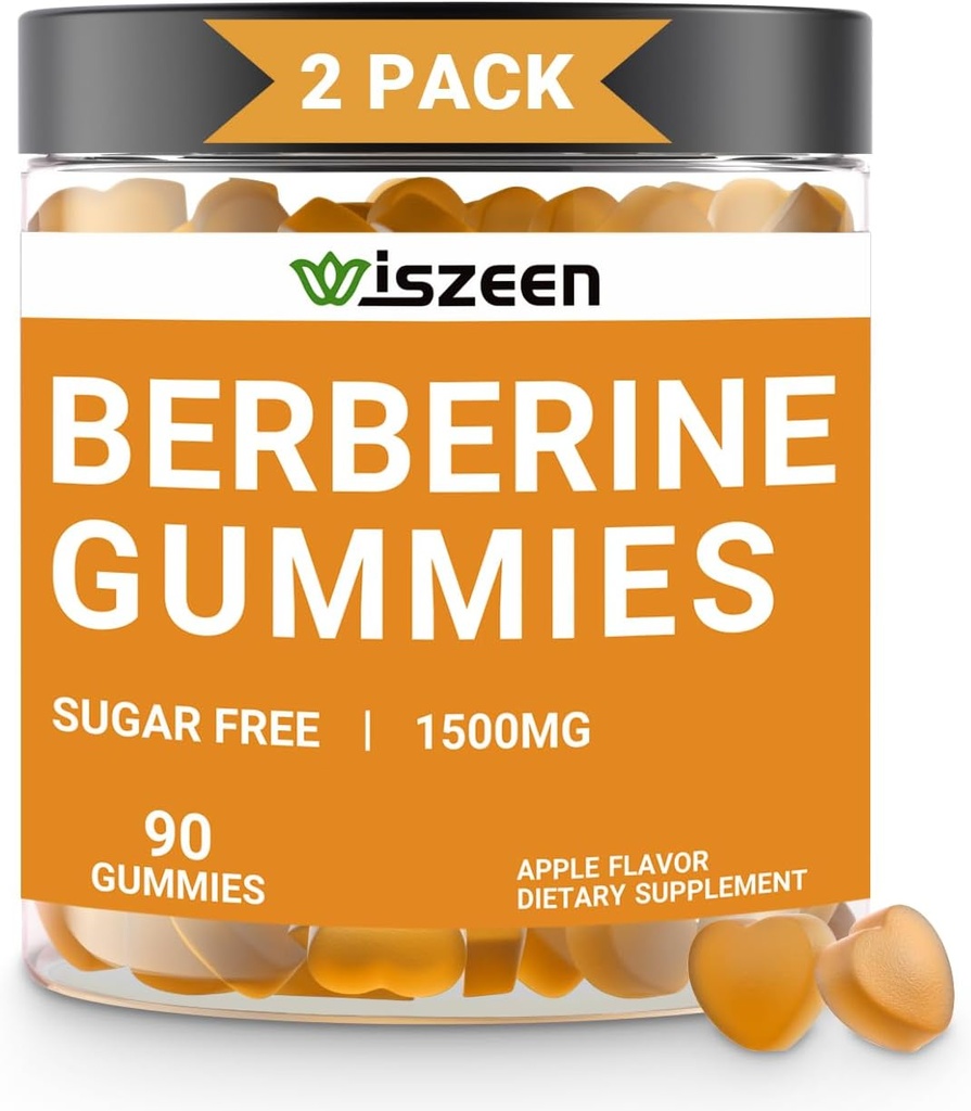 2 Pack Berberine Gummies, Sugar Free Berberine Supplement 1500 mg with Ceylon Cinnamon, Berberine Gummy for Yetişkinler