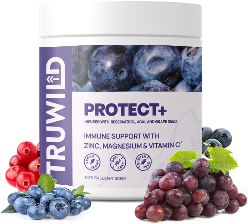 TruWild Protect+ Vegan Ανοσοποιητική Υποστήριξη & Αντιοξειδωτικό, Φυσική Βιταμίνη C, Ψευδάργυρος, Μαγνήσιο, Resσβερατρόλη, Acai, Μη ΓΤΟ, Χωρίς γλουτένη συμπλήρωμα καψακίων Made in The USA cGMP, 30 Servings