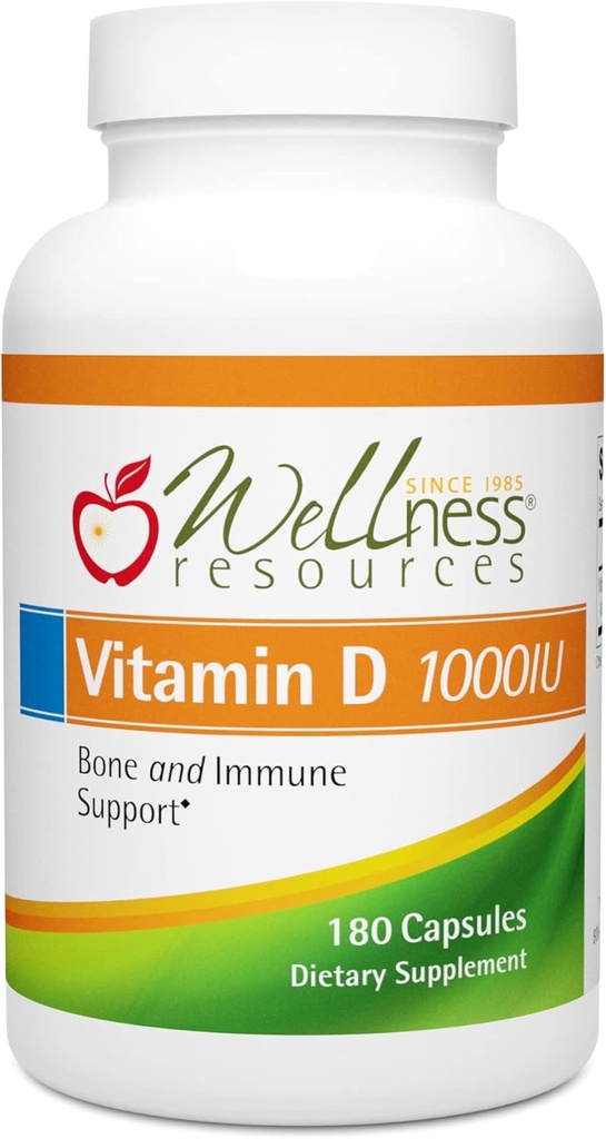 Wellness Kaynakları Vitamin D 1000 IU - Soy-Free Vitamin D3 (180 Veggie Capsules)