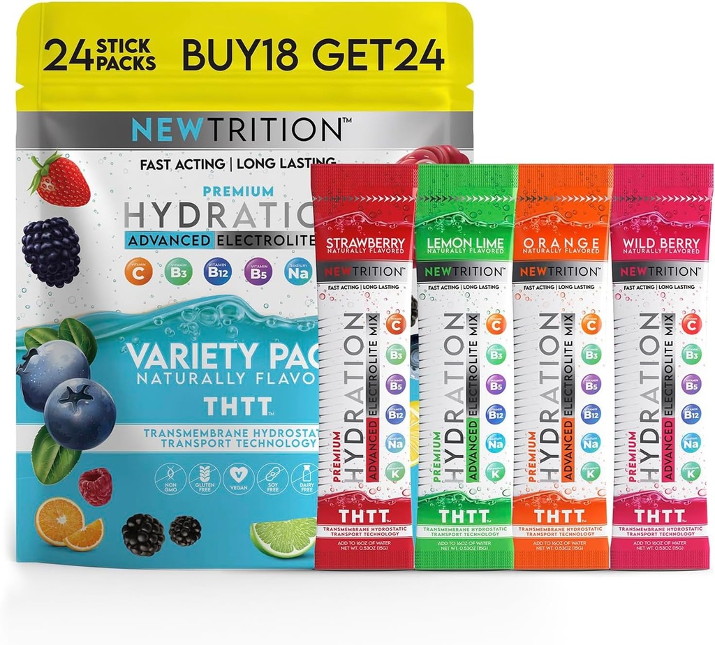 Hydration Toz, 4 Flavors, 24 Elektrolyte Toz Paketi, Doğal olarak Su için Hydrating Packets, Fast Acting Hydrate Electrolytes with Vitamins B&C, Energy & Recovery