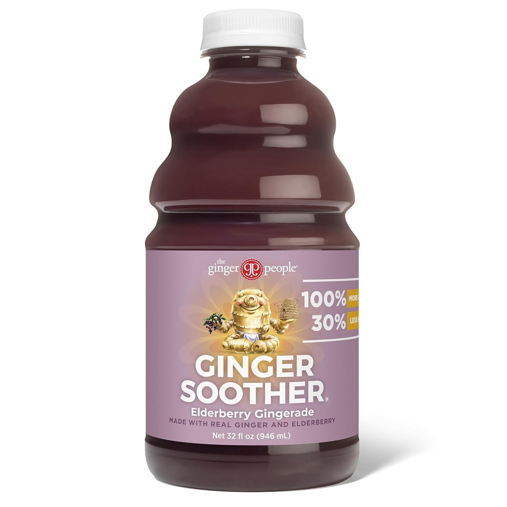 Ginger Soother Elderberry Gingerade – ανοσοποιητική υποστήριξη, 30% λιγότερο γλυκό, περισσότερο Ginger, πραγματικά απλά συστατικά, Απολαύστε ζεστό ή κρύο - 32 Fl Oz μπουκάλι (πακέτο του 1)