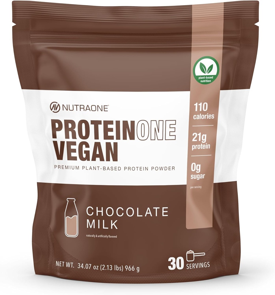 NutraOne ProteinOne Vegan Plant-Based Protein Toz Vegan Protein Toz, Süt-Free, Pea ve Rice Protein (Chocolate Milk)