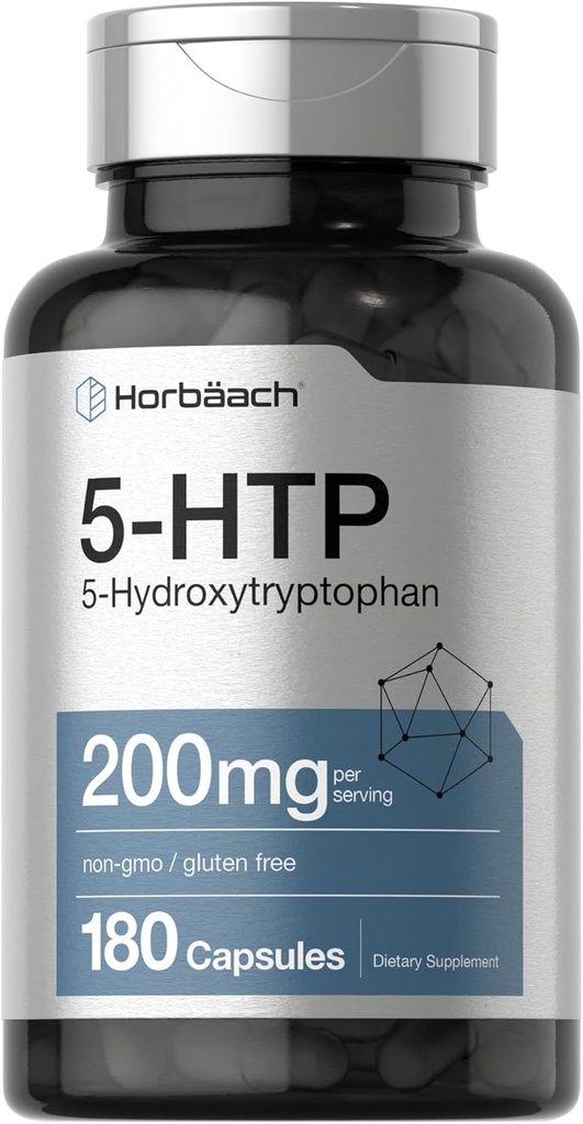 Horbäach 5HTP 200 mg Supplement | 180 Capsules | 5 Hydroxytryptophan | Griffonia Simplicifolia | Ekstra Kuvvet | Non-GMO, Gluten Free