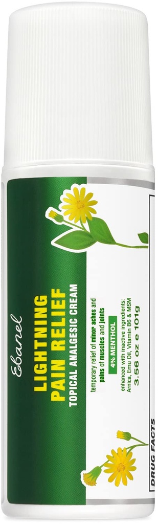 Ebanel Pain Relief Roll on for Arthritis, Foot, Back, Joint, Neck, Strains & Strains with Menthol, Camphor, Arnica, Emu Oil, MSM, Boswellia, Targeted Myrus Pain Relief Roll On