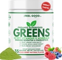 Feel Good Super Greens Toz - Organik Green Juice, Buğday Grass No add Sugar, Spirulina, Chlorella, Probiyotiks, Digestive Enzyme, Antioxy Rich, Immunity Boost Green Superfood, 35 SVG, Daily Green Juice,