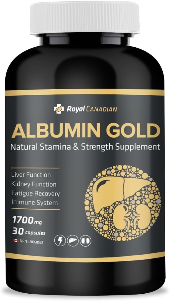 Royal Canadian Albumin Gold 1700 mg | Liver Function | Kidney Function | Fatigue Recovery | Immune System (30 x 1700 mg Capsules)