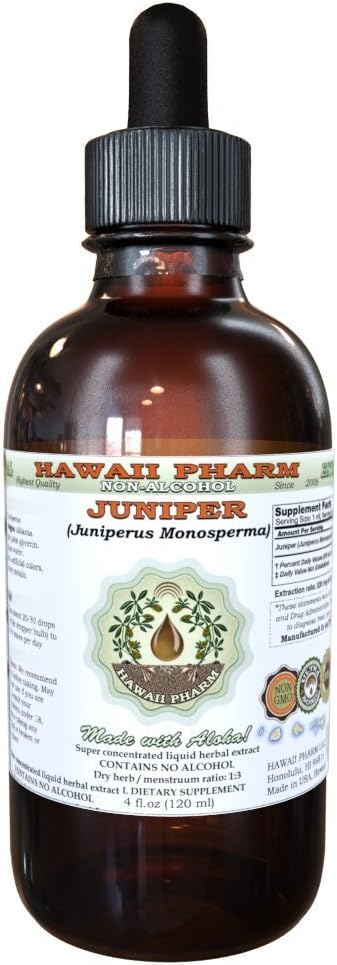Juniper Alkol-Free Liquid Extract, Organik Juniper (Juniperus Monosperma) kuru Berry Glycerite Hawaii Pharm Natural Herbal Supplement 4 ozz
