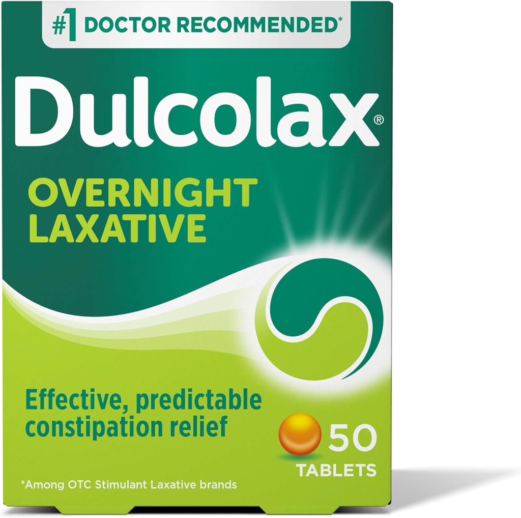 Dulcolax Stimulant Laxative Tabletler, Tahmin edilebilir ve Etkili Constipation Relief, Relieves Straining & Bloating, Bisacody 5 mg, 50 Count