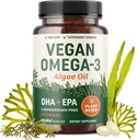 Vegan Omega 3 Algae Oil | Plantive DHA EPA | Sustainable Sourced, No Carrageenan, Non GMO | Heart, Brain, and Eye Health | Fish Oil Alternative | Algae Omega 3 Supplement | 60 Softgel Capsules