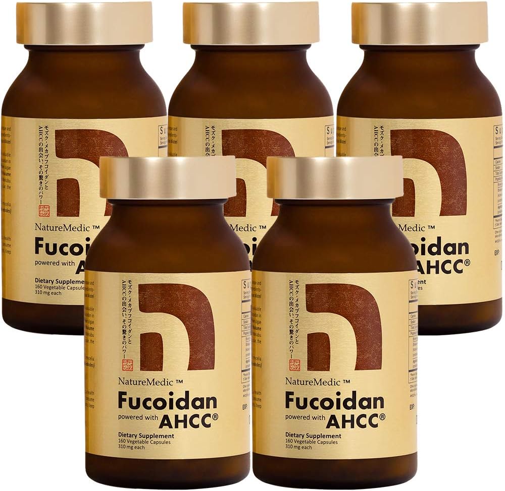 Fucoidan Powered with AHCC® Brown Seaweed Immunity Supplement with Higheight Organic Mekabu Mozuku Agaricus 5 Şişe - Japonya'da Yapılan 800 Sebze Kapsülü