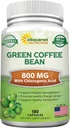 aSquared Διατροφή Φυσικό Πράσινο Coffee Bean Formula-180 Κάψουλες-Μέγιστη Δύναμη GCA Αντιοξειδωτικό Καθαρίστε για Καθαρό Βάρος Απώλειας, 800mg ανά Χάπι-Χλωρογόνο Οξύ-1600mg Καθημερινή Συμπλήρωμα, Υγιεινό λίπος Burner